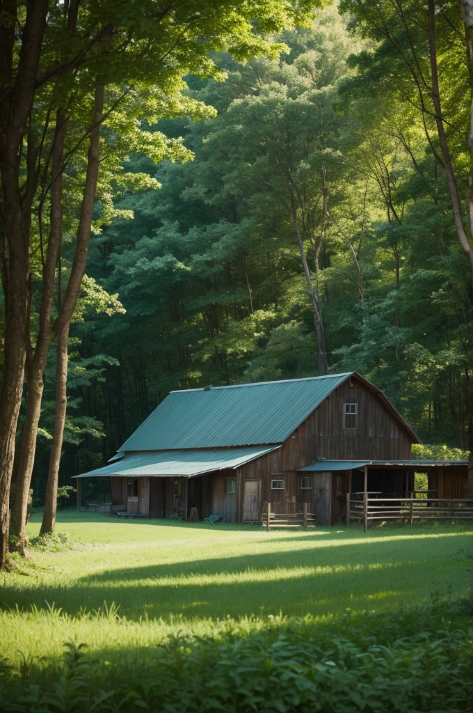 A farm in a dense forest