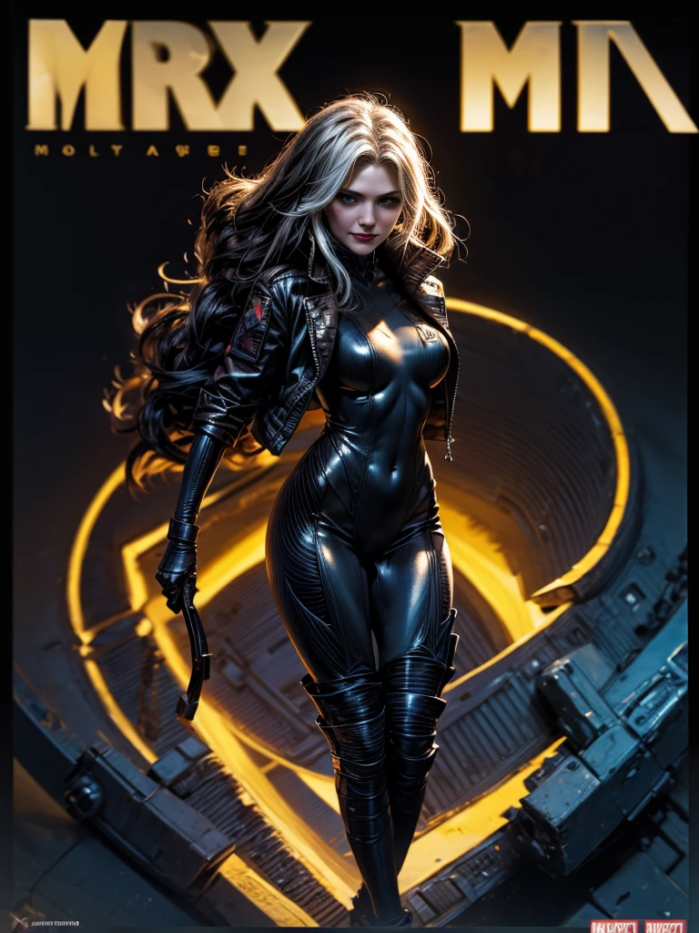 Cameron Diaz、masterpiece、High quality 4K、villain (X-Men)、Gothic Girl、Sculpted Body Gothic Makeup、Black jacket、Red and blue bodysuit、masterpiece、Highest quality、Cowboy Shots、One personの女の子、One person、Technology Military Bodysuit、fringe