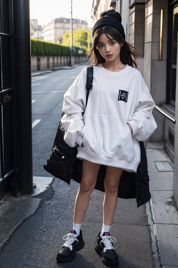 femme araffée  streetwear, Female model from 2 to 4 years old, porter un haut court , photo d'une fille mince, fille animée dans la vraie vie, beau ventre, thin waist and thick , wear a black cropped tank top, avec un t-shirt court déchiré