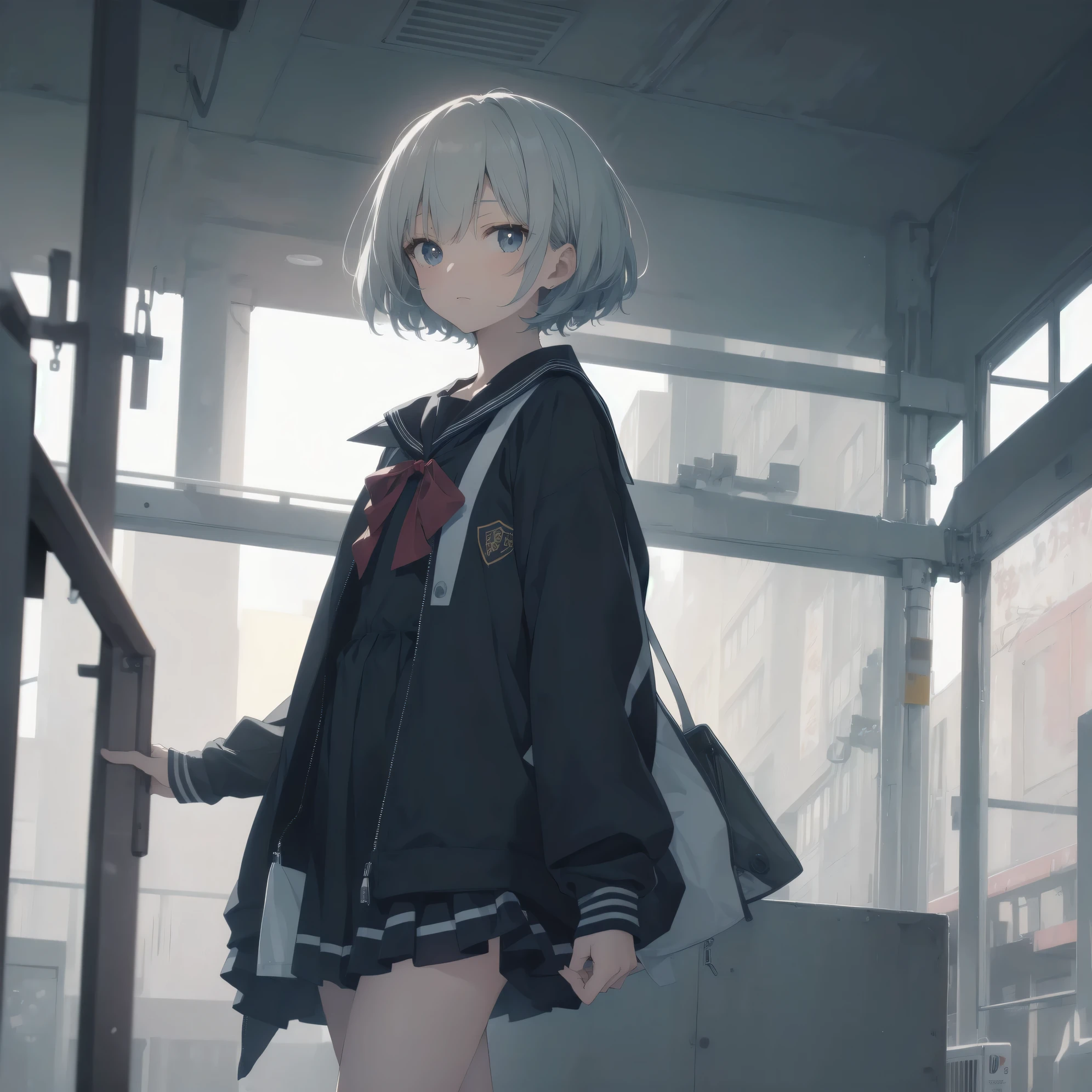 ultra-absurdres-Top quality by artist God, ultra-detailed, high resolution, anime moe artstyle, best anime 8k konachan wallpaper, pixiv contest winner, pool:2810, perfect anatomy,break, 1girl, (Please draw a girl walking sleepily to school alone. )break,(Solo,little female, 13-year-old:1.3),Full limbs, complete fingers,a junior high school student, (very short hair), short cut, flat chest, , small butt, small black eyes, beautiful detailed eyes, well-proportioned iris and pupils, expressive eyes, highres detailed hair, soft expression, salor school_uniform, sailor collar, serahuku, bow, pleated skirt,(Detailed Lighting), (Detailed background), in the School commute route. break,super detailed skin, Best cinematic lighting powered by famous artist, 8k,beauty illustration,photoshop_(medium),very aesthetic,break,((artist:saiguchi_otoufu )), artist:clamp ,artist:carnelian ,artist:kantoku ,