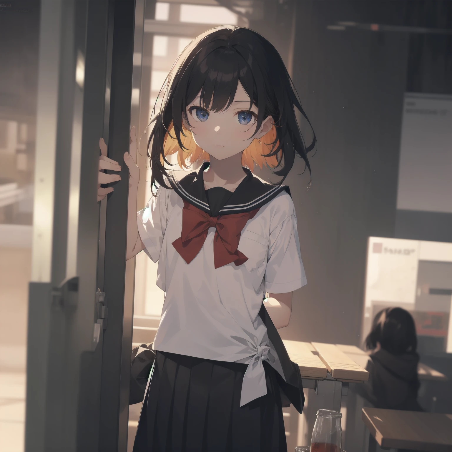 ultra-absurdres-Top quality by artist God, ultra-detailed, high resolution, anime moe artstyle, best anime 8k konachan wallpaper, pixiv contest winner, pool:2810, perfect anatomy,break, 1girl, (Please draw a girl walking sleepily to school alone. )break,(Solo,little female, 13-year-old:1.3),Full limbs, complete fingers,a junior high school student, (very short hair), short cut, flat chest, , small butt, small black eyes, beautiful detailed eyes, well-proportioned iris and pupils, expressive eyes, highres detailed hair, soft expression, salor school_uniform, sailor collar, serahuku, bow, pleated skirt,(Detailed Lighting), (Detailed background), in the School commute route. break,super detailed skin, Best cinematic lighting powered by famous artist, 8k,beauty illustration,photoshop_(medium),very aesthetic,break,((artist:saiguchi_otoufu )), artist:clamp ,artist:carnelian ,artist:kantoku ,

