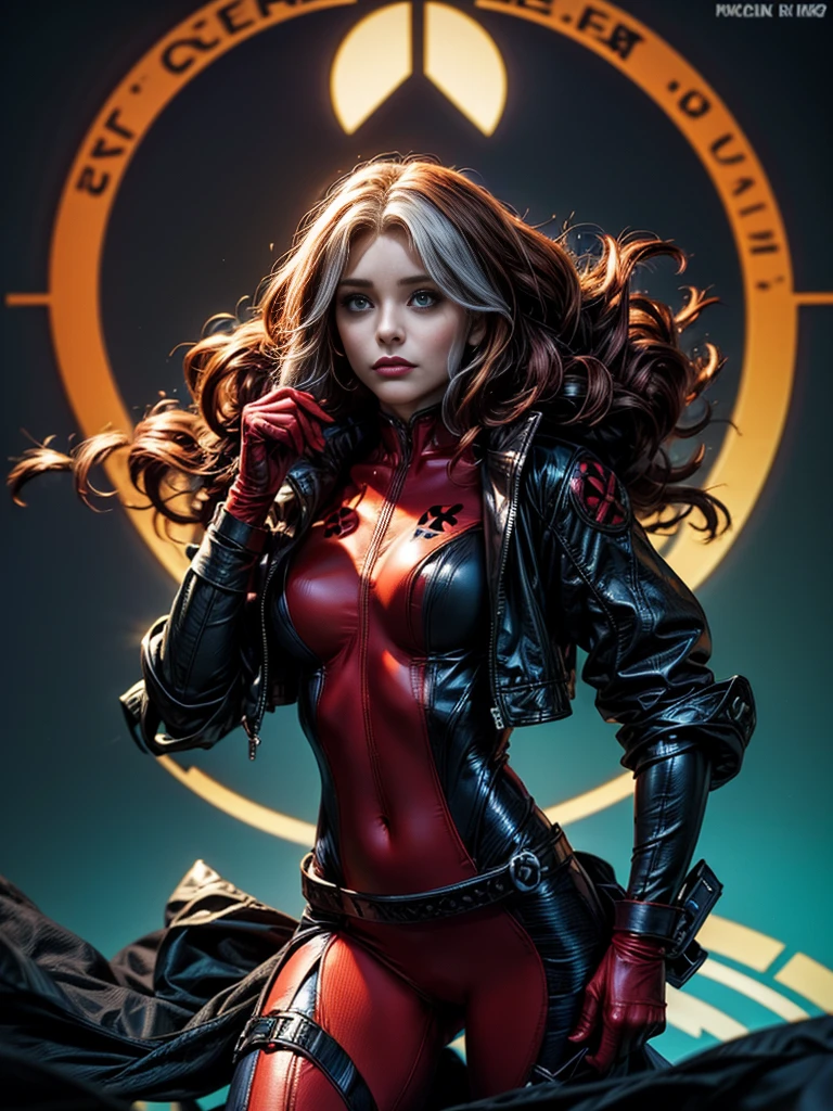 Bryce Dallas Howard、masterpiece、High quality 4K、villain (X-Men)、Gothic Girl、Sculpted Body Gothic Makeup、Black jacket、Red and blue bodysuit、masterpiece、Highest quality、Cowboy Shots、One personの女の子、One person、Technology Military Bodysuit、fringe