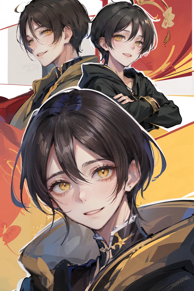 hui xiyi, rekkyou sensen, rekkyo sensen, black hair, yellow eyes, boy, male, hoodies, (chinese clothes:1.25)