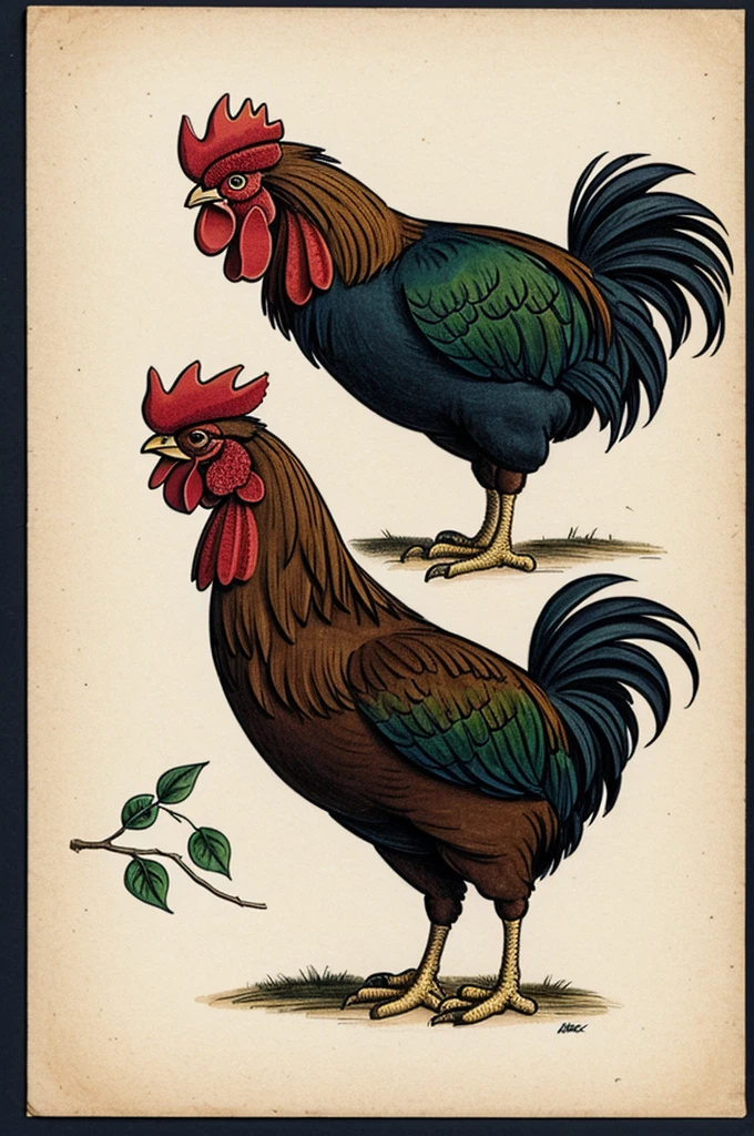 Draw a crowing rooster 