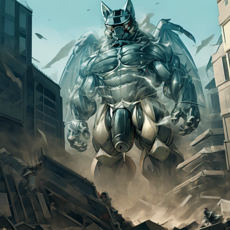 (masterpiece. official art. 8k. best quality. detailed full body. full body.)
(situation 1 : dominating LUCARIO. gigantic titan is destroying a city.)

(Additional details 1: wearing a full-face helmet. helmet is jet black. The color of NANOSUIT is jet black. high-tech bio-mecha armor. real texture material. whole body shines like metal. Wearing cyberpunk mecha. emphasizes the muscles. suit fully made of metal. intricate armor. Robotic suit. suit fully made of metal. NANOSUIT with the same design as LUCARIO.). (Lucario has 5 toes.)

(Additional details 2: (Detailed head. Detailed Body. Detailed abs. gigantic muscles. HYPER MUSCLES. Gigachad Muscular. big muscle. pecs. triceps. traps. unusually developed muscular body. body full of huge muscles. showing off muscles. pectorales enormes. Exaggeratedly huge muscles. huge muscles. long legs.).

(Additional details 3: nj5furry, Spread wings. It has wings. black have big wings. The claws are sharp. Sharp teeth.5 toes.).  (Additional details 4: black color hyper penis. hyper black penis. big penis) (Additional details 5 : Spraying hyper cum up everywhere into the sky from his erect penis. wide spray of cum, covered in cum, cum splashing in front of camera, bukkake, earth is under a thick later of cum.) He is laughing defiantly. The penis is integrated into the armor.