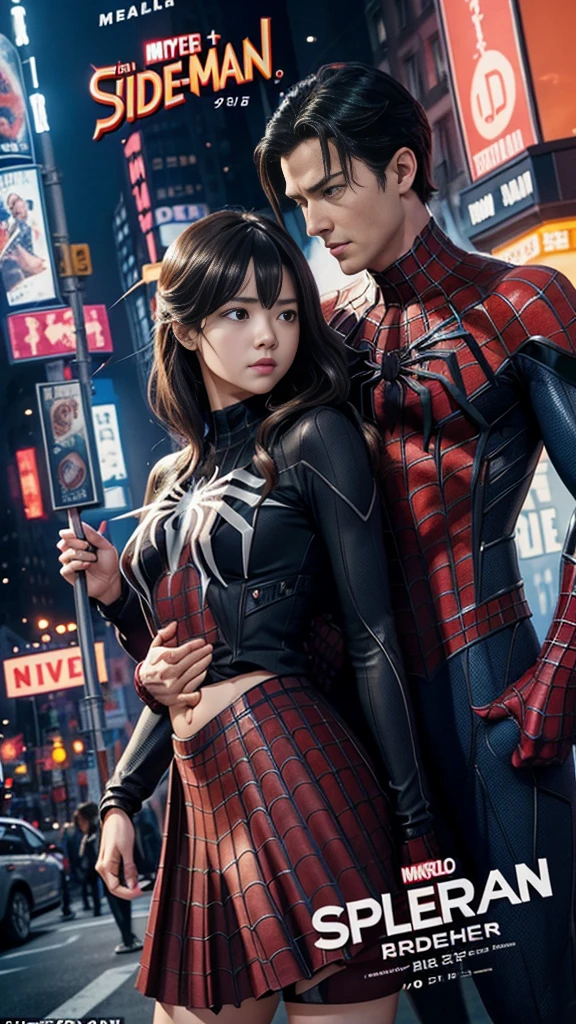 break・ライヴリー、マーベルコミックの映画Poster、so beautiful、Movies about Spider-Man、sexy、whole body、Wearing a skirt、Premiere Date、Poster、belly buttonを突き出す、new york、She's wearing a ripped Spiderman suit、The suit is torn、Wearing a skirt、Red and black color scheme、dynamic、masterpiece、Highest quality、Super detailed、Very detailed、Delicate and beautiful shine、Ultra-high resolution、Cinematic、break、breakドロップ、(Torn clothes:1.5)、(Wet clothes:1.4)、Bare shoulders、Real Rain、Wet Hair、belly button、Exposed Skin、sexyな肩を披露