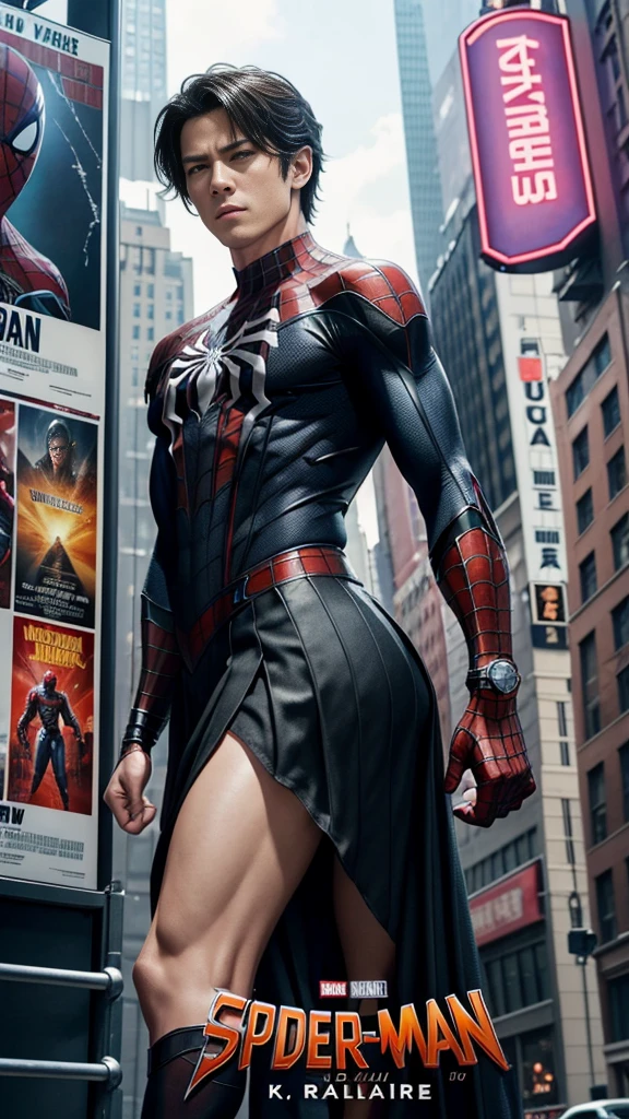 break・ライヴリー、マーベルコミックの映画Poster、so beautiful、Movies about Spider-Man、sexy、whole body、Wearing a skirt、Premiere Date、Poster、belly buttonを突き出す、new york、She&#39;s wearing a ripped Spiderman suit、The suit is torn、Wearing a skirt、Red and black color scheme、dynamic、masterpiece、Highest quality、Super detailed、Very detailed、Delicate and beautiful shine、Ultra-high resolution、Cinematic、break、breakドロップ、(Torn clothes:1.5)、(Wet clothes:1.4)、Bare shoulders、Real Rain、Wet Hair、belly button、Exposed Skin、sexyな肩を披露