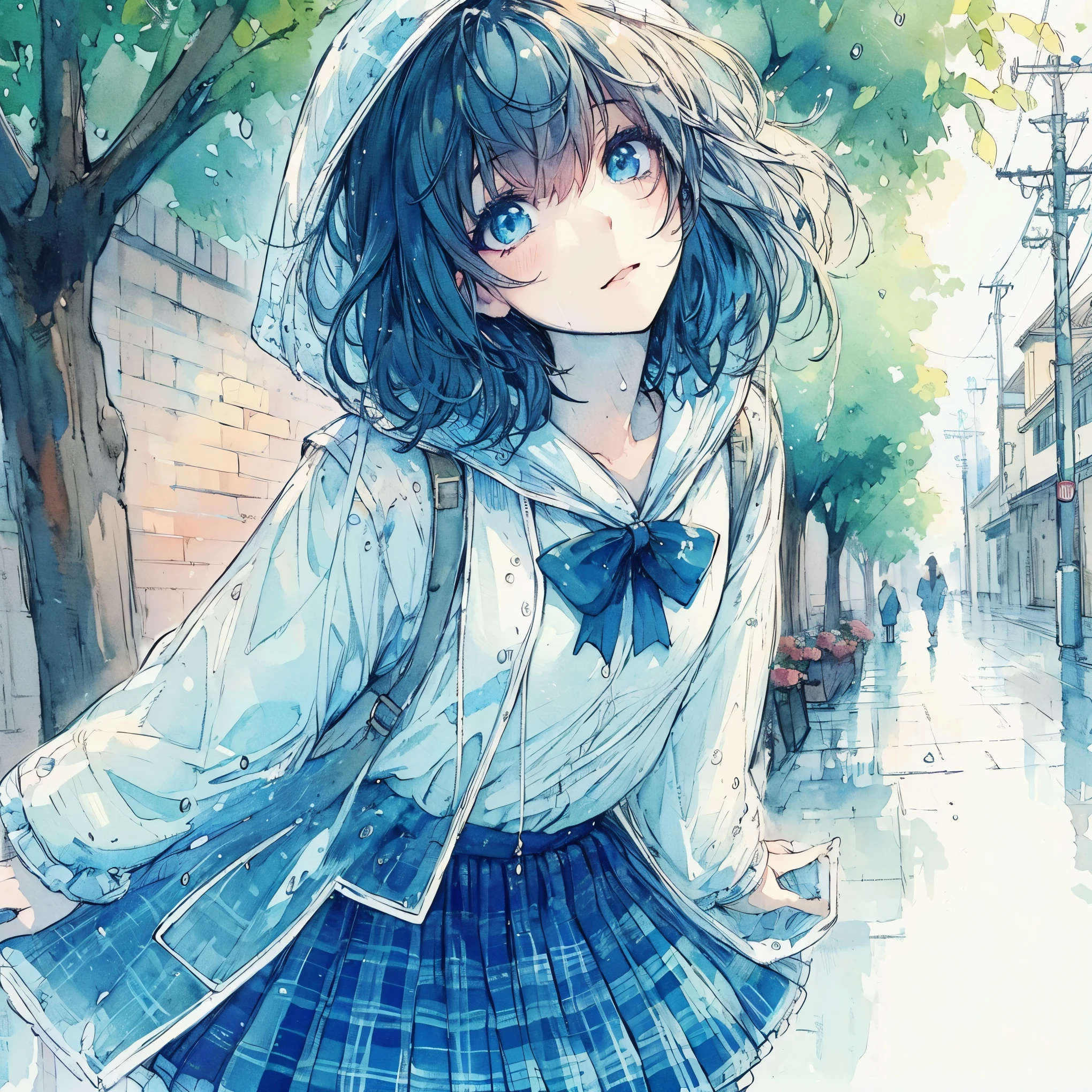 Official art using high-quality hand-drawn watercolor sketch techniques. (best quality,4k,8k,highres,masterpiece:1.2),ultra-detailed,beautiful detailed eyes,A girl with beautiful eyes, everyone, beautiful anime girl, cute anime girl, smooth anime art, anime style, elegant colors, soft lighting, delicate beautiful wet eyes, very coquettish, (beautiful large breast:1.2), (correct hands:1.2),