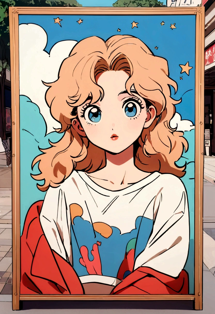 (best qualityer, work of art), 1 girl, 1980s \(styled\), gazing at viewer, Poster \(styled\), trunk,