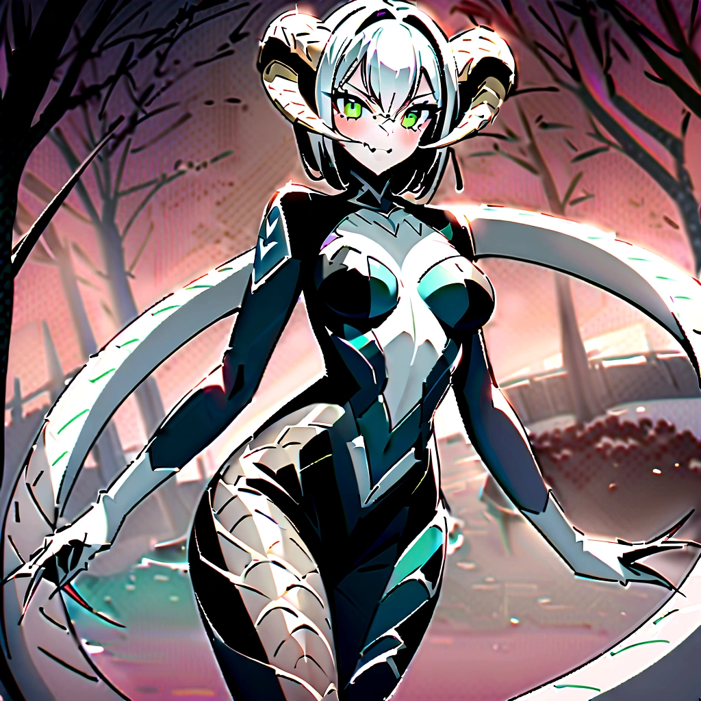 White-haired girl wearing black latex clothing and black stockings。The white-haired girl is the mother of the Zerg。White-haired girl with red eyes,White-haired girl spits out bugs and tentacles,Tentacles wrapped around white-haired girl。The little bug drains the human husband dry。White-haired girl's mouth sucks human husband's bodily fluids。White-haired girl in black latex plays with human husband。White-haired girl shows huge breasts,smile。The two lay on the bed,Countless insects surrounded the two of them,Bugs emerge from the mouth of a white-haired girl from the Zerg mother body
