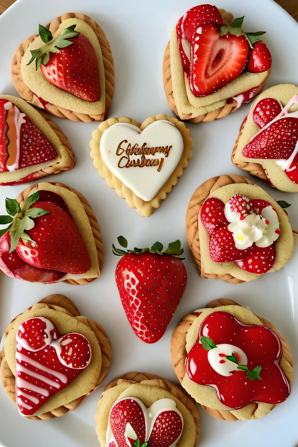 Strawberries, Strawberries caindo, strawberry biscuit, biscuit with strawberry syrup, biscuit with strawberry syrup filling, shortbread cookie, Strawberries