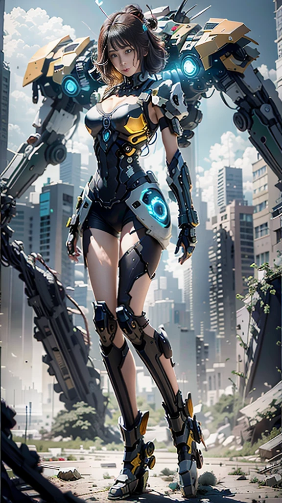 ((Best quality)), ((masterpiece)), (highly detailed:1.3), 3D,Shitu-mecha, beautiful cyberpunk women with her mecha in the ruins of city from a forgoten war, ancient technology,HDR (High Dynamic Range),Ray Tracing,NVIDIA RTX,Super-Resolution,Unreal 5,Subsurface scattering,PBR Texturing,Post-processing,Anisotropic Filtering,Depth-of-field,Maximum clarity and sharpness,Multi-layered textures,Albedo and Specular maps,Surface shading,Accurate simulation of light-material interaction,Perfect proportions,Octane Render,Two-tone lighting,Low ISO,White balance,Rule of thirds,Wide aperature,8K RAW,Efficient Sub-Pixel,sub-pixel convolution,luminescent particles,light scattering,Tyndall effect