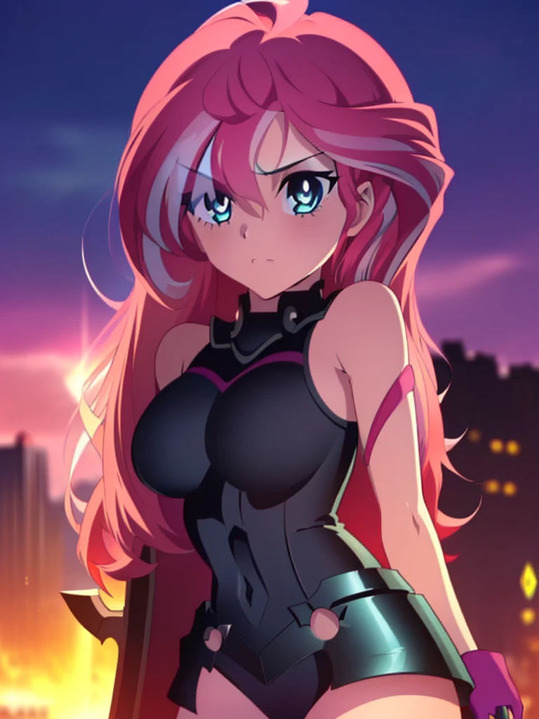 gran calidad ++ Extremely detailed high resolusionolution, very aesthetic, ojos expresivos, (((Cara perfecta))), (((face symmetrical))), ((good anatomy)), (((manos perfectas))), (((8k))), UHD, Fondo de pantalla HD, (((alta calidra detallada, (((((1girl)))))), solamente, Obra maestra, La mejor calidad, high resolusion, Altamente detallado, (illustration), hermosos ojos detallados, (((combatant))), (((my little pony))), (((((igirl))))), ((((full bodyy)))), ((((upper body)))), (((((mlpshimmer))))), ((multicolored hair))), ((((((Pink hair)))))), Sunset shimmer, Sunset shimmer de My Little Poni, Sunset en forma de milf, Cabello largo y ondulado, (((Long hair))), (((ahoge))), (((braid))), (((hair ribbon))), (((elbow gloves))), (((gloves))), (((black gloves))), (((black leotard))), (((leotard)), (((navel))), (((navel cutout))), (((eyes visible through hair))), (((Dedos detallados))), Dedos precisos, Manos no antinaturales, strange eye, (((CITY BY NIGHT))), (((round shield))), (((defending a city,))), (((shield front))), (((brandishing a shield))), (((shield in his right hand))), (((lord_camelot_\(fate\))),
