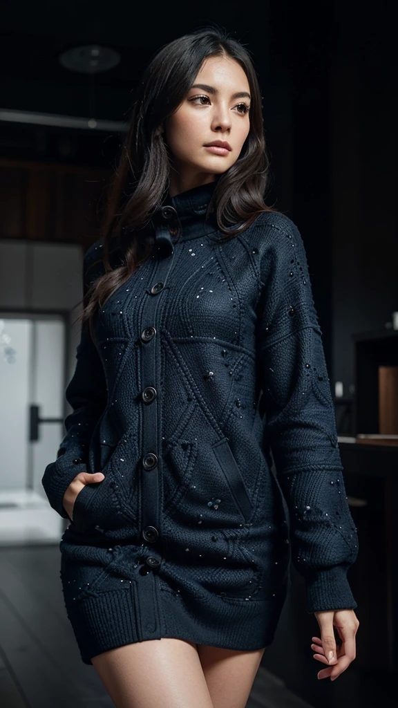 Imagine a meticulously crocheted coat or sweatshirt, where each point is a work of art in itself. The piece displays a vibrant and intricate pattern, combining deep shades of blue and black. The blue is reminiscent of the starry night sky, with nuances that seem to sparkle under different angles of light, while black brings a solid and elegant base that enhances the contrast and depth of the design.
The anime style is evident in the details inspired by Japanese manga, where defined lines and geometric shapes intertwine in a harmonious arrangement. Patterns may include stylized floral motifs, stylized clouds or even small animalistic characters in dynamic poses, all crafted with artistic precision.
The silhouette of the coat or sweatshirt is modern and fitted, with slightly longer sleeves and a collar that can be turned up to create a dramatic effect. Crochet adds texture and dimension to the piece, giving you a feeling of comfort and lightness, ideal for any season of the year.
Every detail, from the decorative buttons to the carefully handcrafted finishes, reflects the skilled work of a dedicated craftsman. This coat or sweatshirt is not just a garment, but an expression of creativity and passion for the anime style, made for those who appreciate the extraordinary in everyday life.