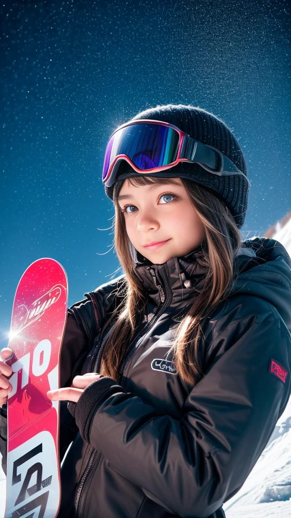 ((A girl playing on the slopes)), (beautiful girl, Cute face), Perfect Style, ((Detailed eyes and face, Professional photography techniques, Cinema Lighting)), Detailed hands, (Highest quality, 8K, masterpiece:1.2, RAW Photos), (Reality:1.4), View the viewer, ((Cute Snowboard Wear:1.2)), (Perfect Anatomy:1.3)