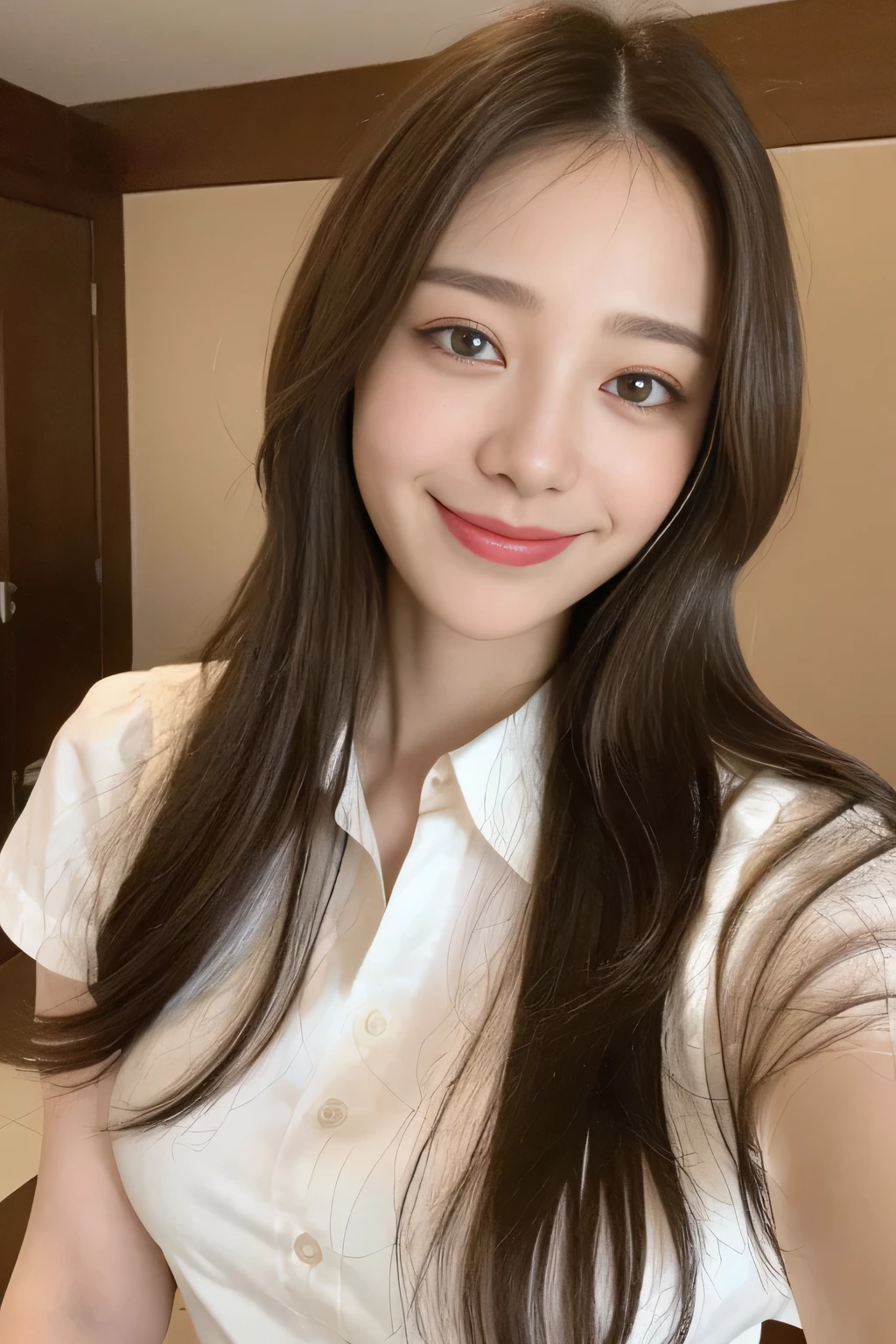 seed:2020674263.((Full body angle:1.1)).((Highest quality, 8K, masterpiece:1.3)), ((from below:1.1)).concentrated:1.2, Perfect body beauty:1.4, Hips:1.2, ((Delicate Hair)), (Colorful button-through crop shirt :1.1) , ((Highest quality、8k、masterpiece:1.3))、1 Girl、A sloppy smile、Esbian all over、Slim face、Big Boobs、Beautiful woman、(Dark Brown Hair)、Long Hair、1、Flickering Valley、Detailed eyes、double eyelid、Blurred Background、超Slim face、Smile、Looking down、stroll、