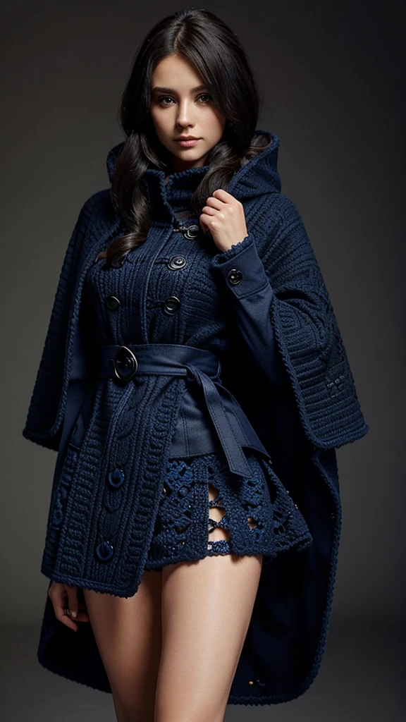 Crochet cape-style coat, blue and black reminiscent of anime clothing