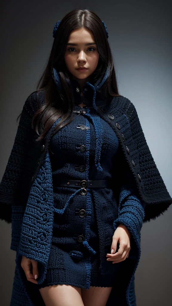 Crochet cape-style coat, blue and black reminiscent of anime clothing, various models