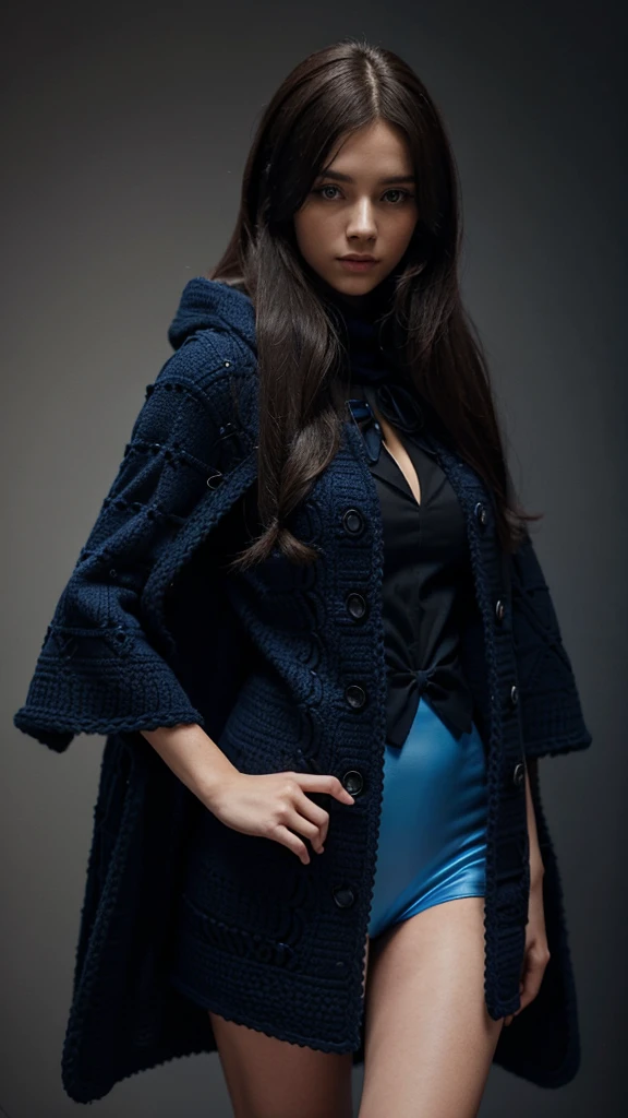 Crochet cape-style coat, blue and black reminiscent of anime clothing, various models