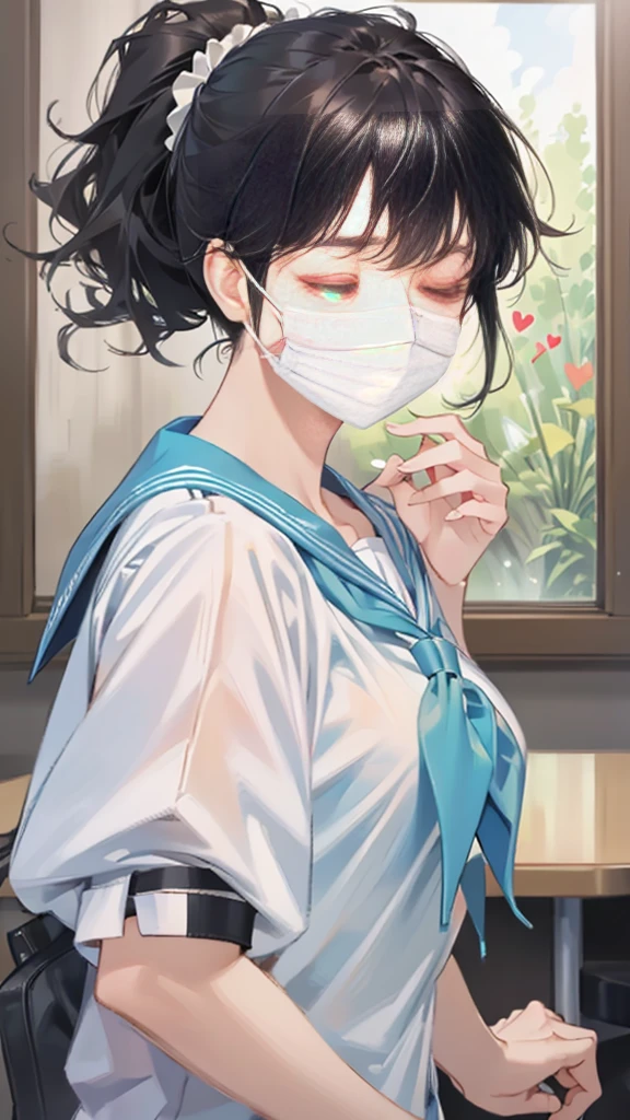 (sound、Can be viewed、masterpiece、high quality、High resolution、High-end rendering、Safe at Work、Safety Sensor),Super large 、Top View、Mature Girls、(Fallacy:1.5, Shift the mask、clothing、Mesugaki Smiles:1.5, )POV sex, Hyottoko fellatio、deep throat、[WAI-ANI-NSFW-PONYXL:100],
score_9, score_8_up, score_7_up, score_6_up, score_5_up, score_4_up, masterpiece, best quality, cement,
rating_explicit,
1girl, 1man, hetero, fellatio, handjob, penis on face, mouth mask, surgical mask, face focus, (fellatio under mask:1.2), from side,
half-closed eyes, blush, heavy breathing, heart,
BREAK
15yo, loli, (black hair), ponytail, wavy hair, (hair between eyes:0.7), sideburns, flipped hair, (aqua scrunchie:1.0), (large breasts:1.2),
(open clothes:1.3), shirt lift,
serafuku, white shirt, white sleeves, short sleeves, sleeves line, navy sailor collar, aqua neckerchief,

classroom, clothed female nude male,