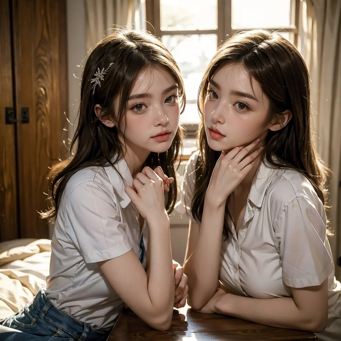 (masterpiece, best quality), perfect anatomy, perfect hands, two school girls are deeply in love with each other