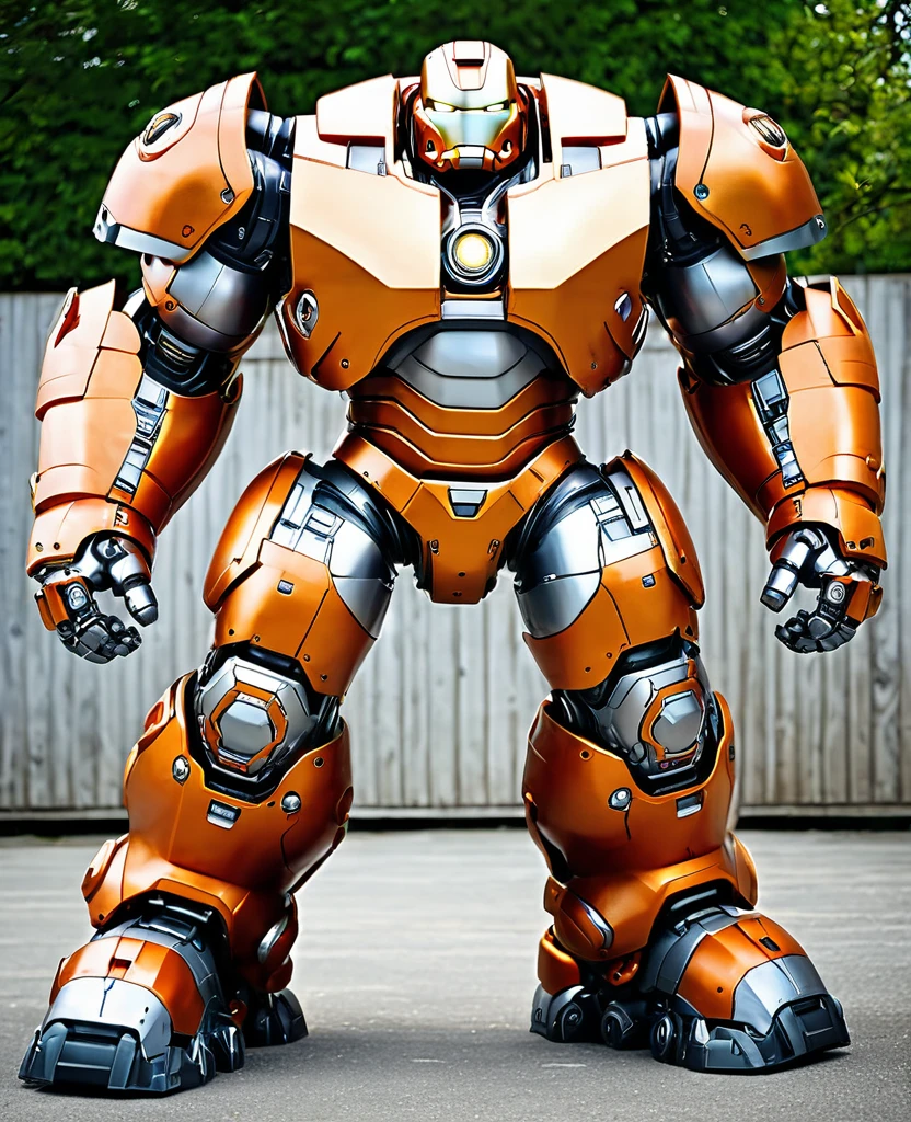 Hulkbuster, giant robot, orange silver colour random, full body, hulkbuster style,