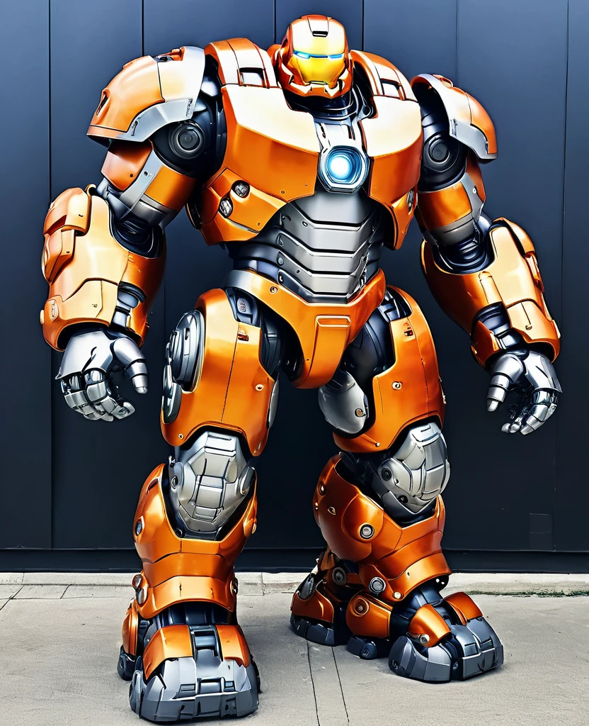Hulkbuster, giant robot, orange silver colour random, full body, hulkbuster style,