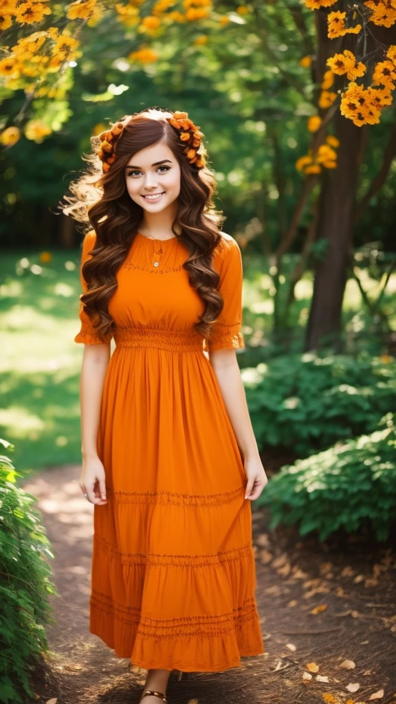 Girl with pumpkin-like hairstyle.Wearing a gorgeous dress
