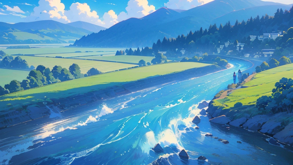 Summer vacation、帰省中のwoman。countryside、Clouds entering the blue sky、tatami、Shoji Room。A fresh breeze blows in、wind chimes、Barley tea、Laid back、woman、Ghibli-style anime。