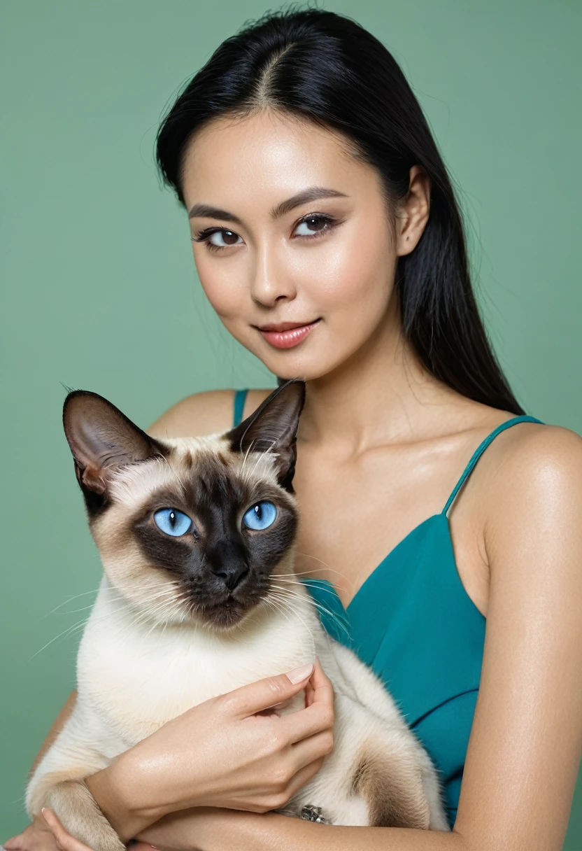 Woman with Siamese cat