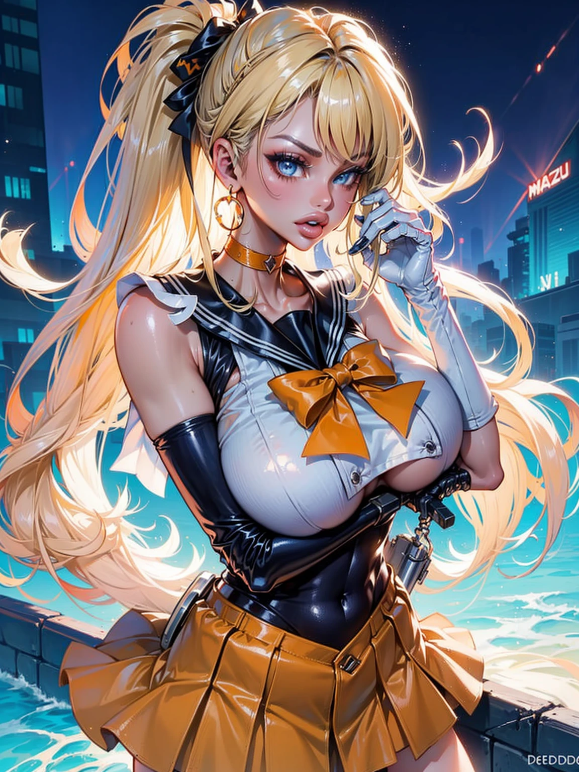 (La mejor calidad,A high resolution,Ultra - detallado,actual),Selena Gomez, (masterpiece, best quality;1.3), very detailed anime, very detai(La mejor calidad,A high resolution,Ultra - detallado,actual),Selena Gomez, (masterpiece, best quality;1.3), very detailed anime, very detailed, 1 girl, alone,  laugh,  looking at viewer, stylish angle, blonde long hair,blue eyes, huge 
sv1, Sailor Sensi Uniform, Orange skirt, elbow bag, tiara, Orange Sailor Color, red bow, Orange Choker, white gloves, bijouterie, from above,,(Fondo de ruinas de mazmorra en ruinas cyberpunk :1.4 ),gigantic 
I have a lot of heart, face focus,venus,hurricane,abstract background, galaxy background,(Sailor Venus:1.4), (Sailor Venus V2.1), ,(Fondo de ruinas de mazmorra en ruinas piedras grandes cyberpunk :1.4 ),(perfect  :1.4), (cinematic lighting :1.4),( dynamic cowboy pose), (fondo lluvia cayendo nublado tenebroso :1.4), (Selena Gomez :1.4), (Selena Gomez V2.1),( dedos detailed :1.4) led, 1 girl, alone,  laugh,  looking at viewer, stylish angle, blonde long hair,blue eyes, huge 
sv1, Sailor Sensi Uniform, Orange skirt, elbow bag, tiara, Orange Sailor Color, red bow, Orange Choker, white gloves, bijouterie, from above,,(Fondo de ruinas de mazmorra en ruinas cyberpunk :1.4 ),gigantic 
