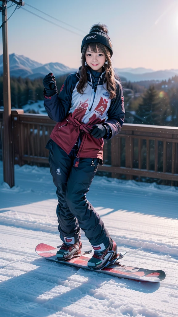 ((High school girls playing on the slopes)), ((Japanese Idols, beautiful girl, Cute face)), Perfect Style, ((Detailed eyes and face:1.3, Professional photography techniques, Cinema Lighting)), Detailed hands, (Highest quality, 8K, masterpiece:1.2, RAW Photos), (Reality:1.4), View the viewer, ((Cute Snowboard Wear:1.2)), (Perfect Anatomy:1.3), Fantastic landscape