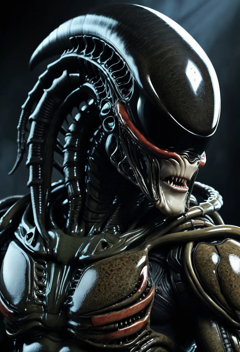 (((Very close up (((Predator fusion Xenomorph Alien the eighth passenger))),(((black color))) surreal and cinematographic images Color Splash images))),(((Front Images))),(((dreadlocks)))