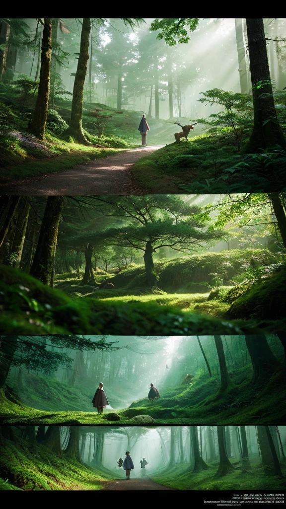 A realistic, precise, and highest quality image of a mysterious forest in the real world, showing multiple small Kodama from Ghibli's Princess Mononoke shaking their heads from side to side.