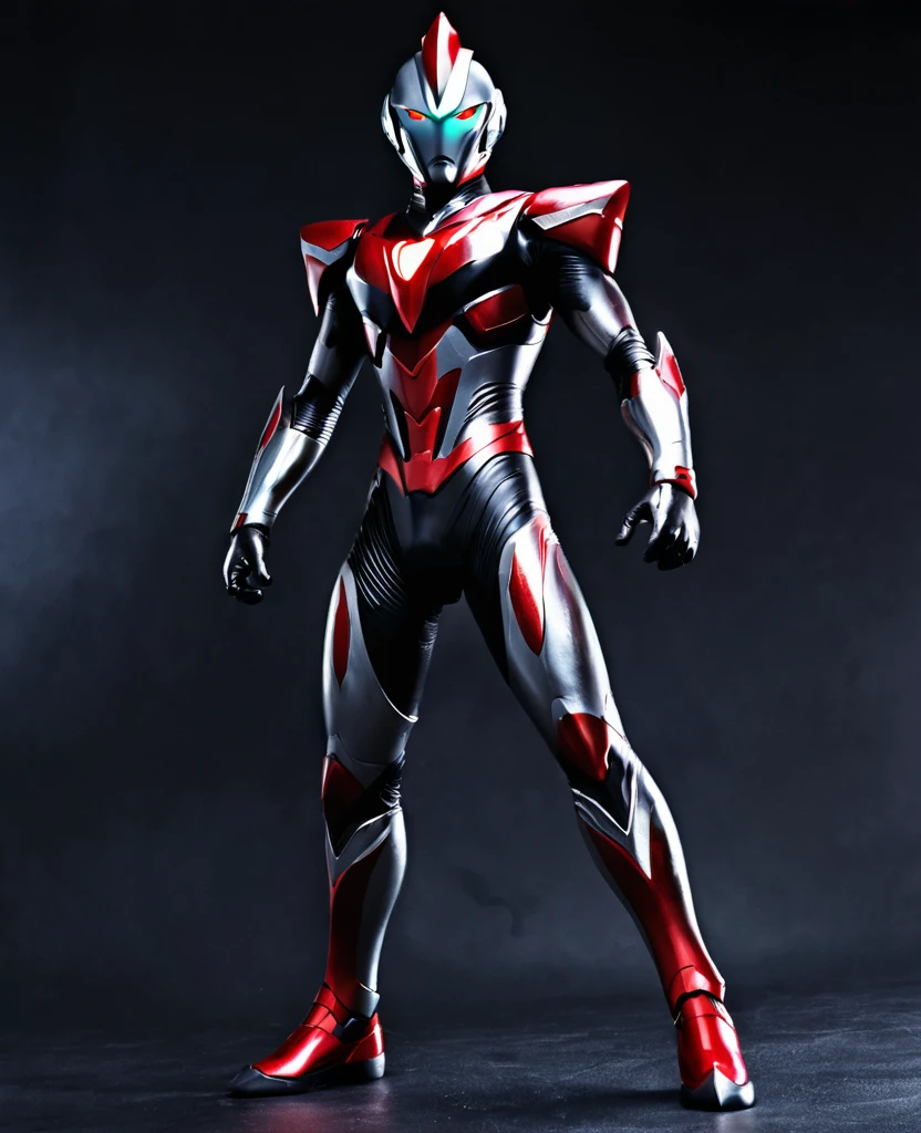 Ultraman, red eyes, dark face, dark side, red line body, full body, Ultraman dark style,
