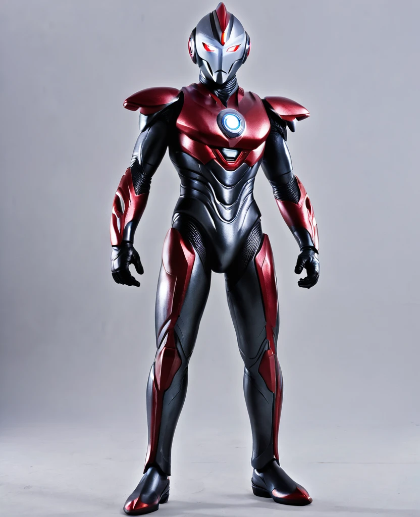 Ultraman, red eyes, dark face, dark side, red line body, full body, Ultraman dark style,