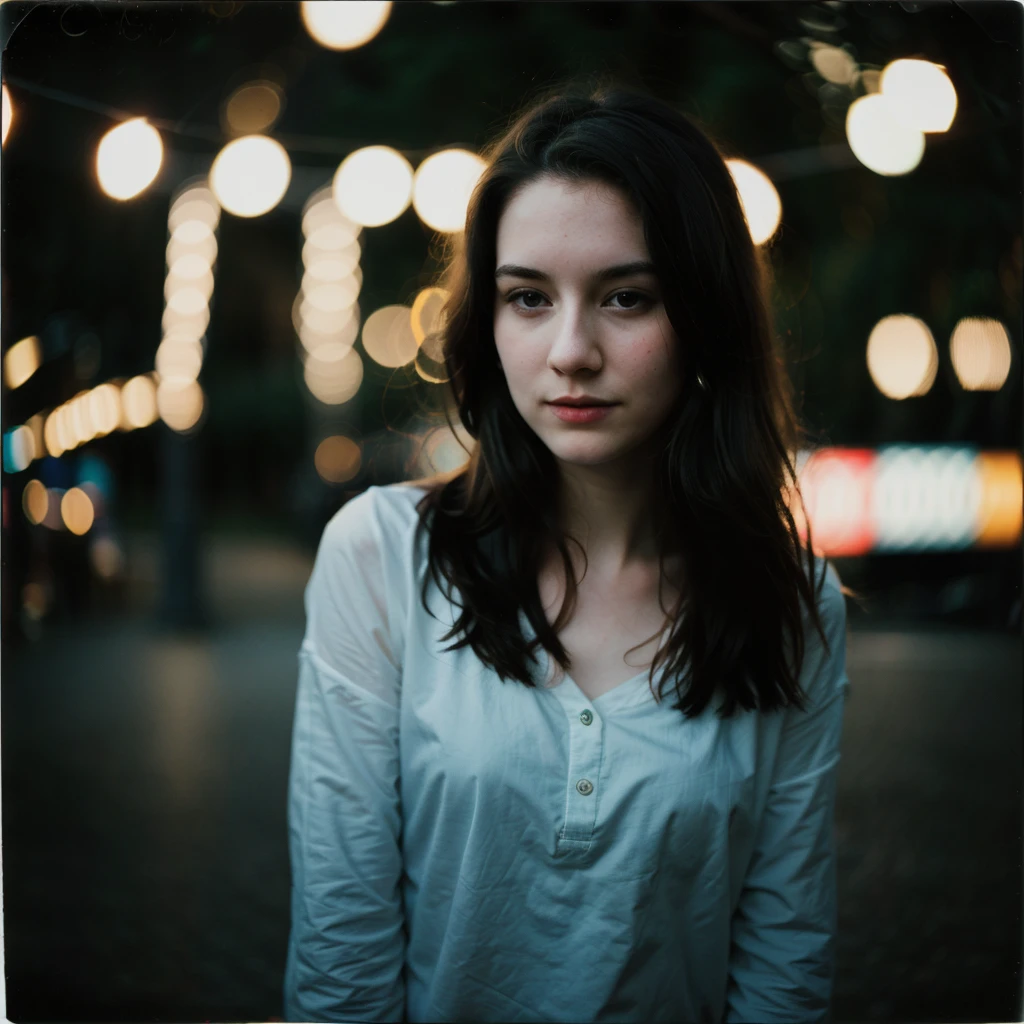 polaroid photo, night photo, photo of 24 y.o beautiful woman, pale skin, bokeh, motion blur