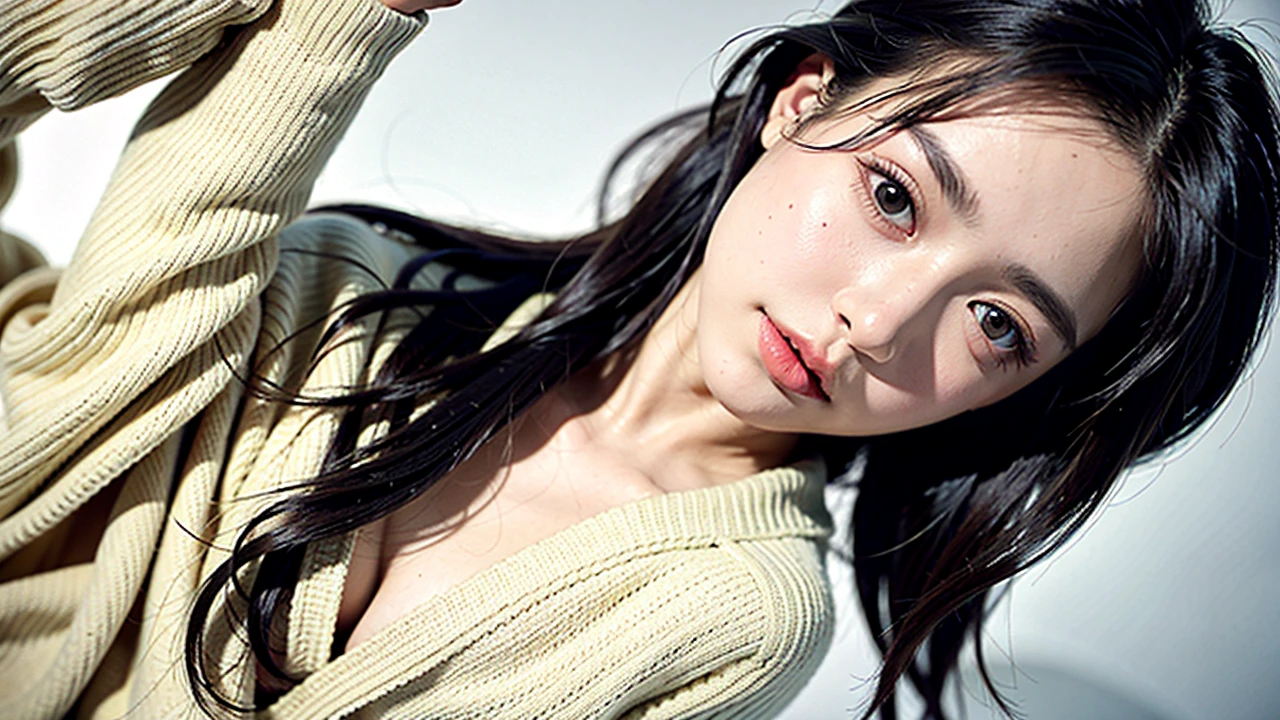 1girl,sweater,white background,
