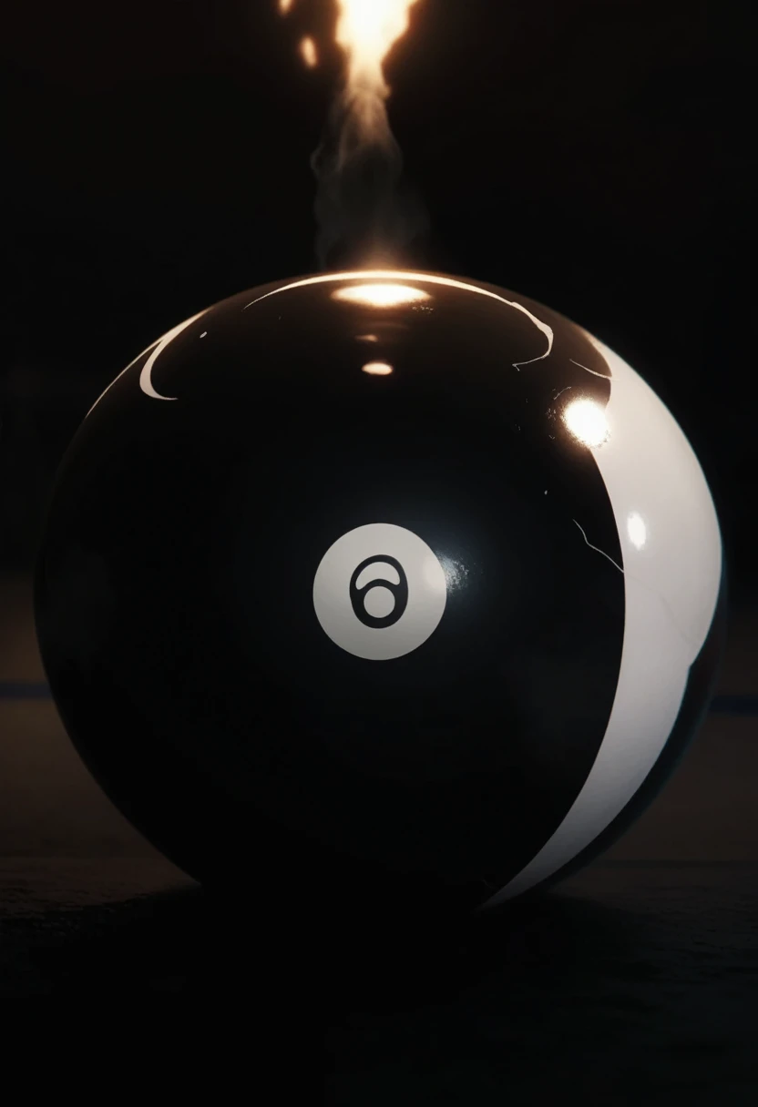a close up of a black and white ball with a light on it, 4 0 9 6,  0, smoke :6, 666, 6 6 6, black orb of fire, launching a straight ball, video still, youtube video screenshot, pool caustics, black main color, cinematic shot ar 9:16 -n 6 -g