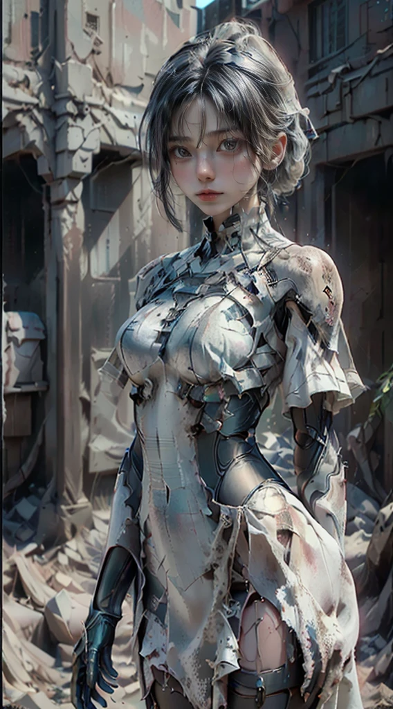((top-quality)), ((masterpiece)), (detaileds:1.4),3D, Beautiful Cyberpunk Woman Image,nffsw(HighDynamicRange),Ray traching,NVIDIA RTX,Hyper-Resolution,Unreal 5,Sub-surface scattering,PBR Texturing,Postprocess,Anisotropy Filtering,depth of fields,Maximum clarity and sharpness,multi-layer texture,Albedo and specular maps,Surface Shading,Accurate simulation of light-material interactions,perfectly proportions,Octane Rendering,Two-tone lighting,Wide aperture,Low ISO、White Balance、thirds rule、8K Raw、(((place々Clothes are torn)))(((Clothes are tattered)))(((The face is stained with dirt and dust)))(((sad Facial expression)))(((Upper body portrait)))