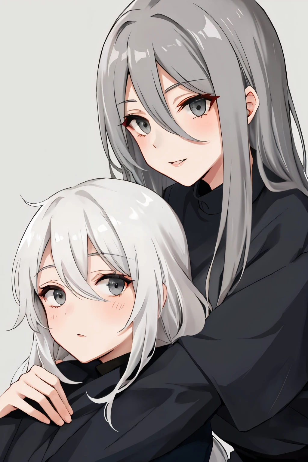 older woman with long grey hair and dark grey eyes