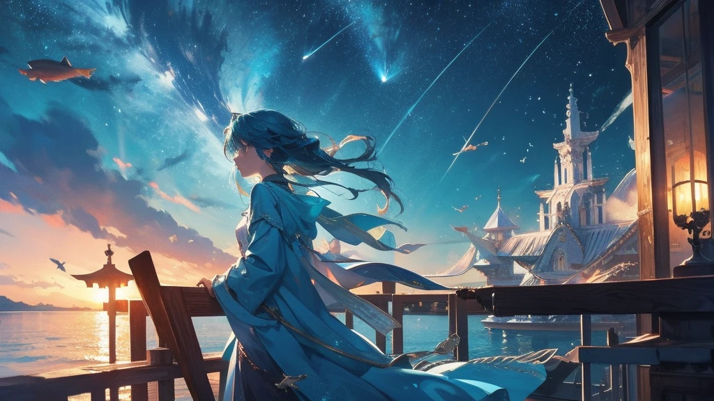 Ocean、Starry Sky、Late Night、moonlight、Landscape painting、oil、