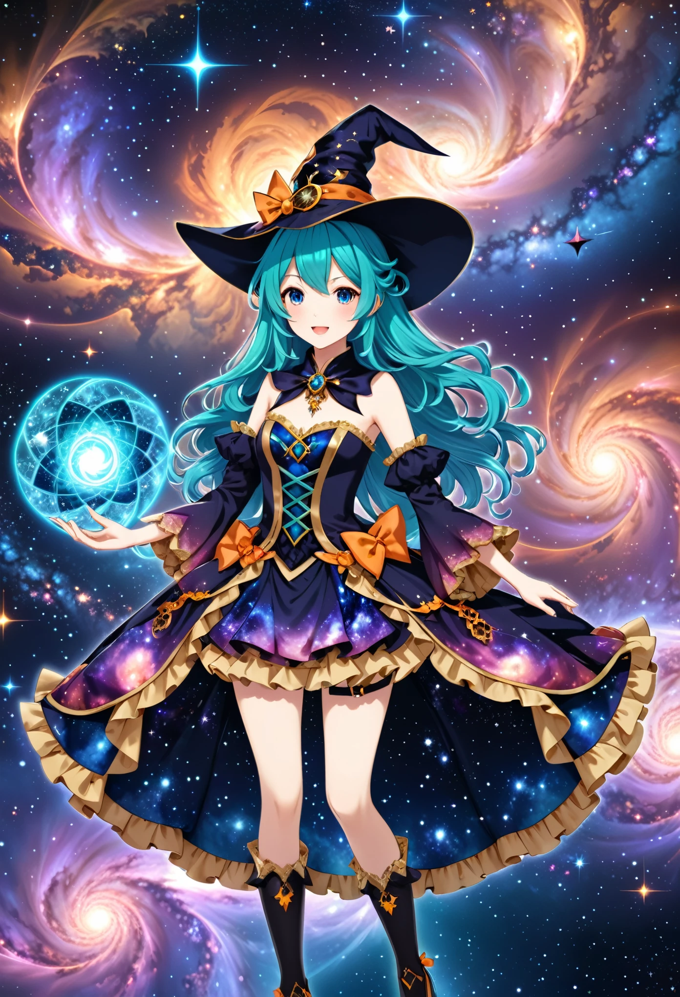 rococo style cloth,galaxy,Fractal,1Switch,Witch costumes,Japanese anime style,