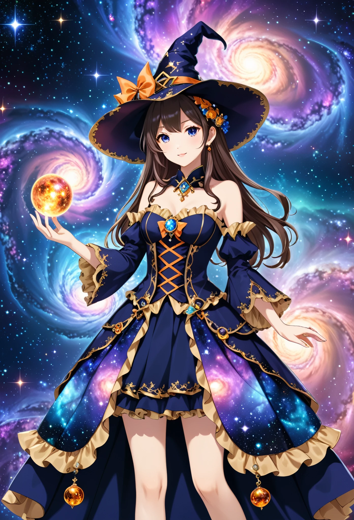 rococo style cloth,galaxy,Fractal,1Switch,Witch costumes,Japanese anime style,