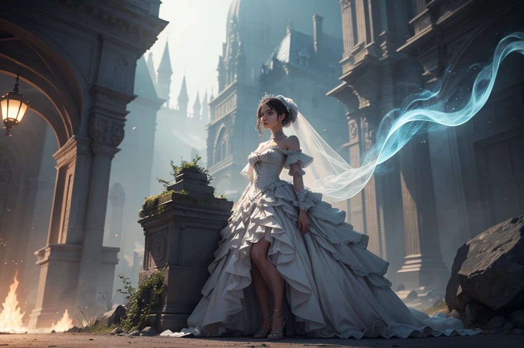 (best qualityer:1.04),Ghostly apparition,ethereal beauty,bride,translucent,tipis,smoky,nebulous,standing alone,intricate,chic,highy detailed,sharp focus,detailed otherworldly scenery,motion-blur,, glow effects, GOD, hand drawn, render, 8K, octane rendering, 4d cinema, Blender, tenebrosa, atmospheric 4K ultra detailed, cinematic, sharp focus, big depth of field, work of art, colors, 3d octane rendering, 4K, conceptual artwork, trends on artstation, hyper realist, Vivid colors, extremely detailed CG unity 8K wallpaper, trends at CGsociety, intricate, high détail, dramatic
