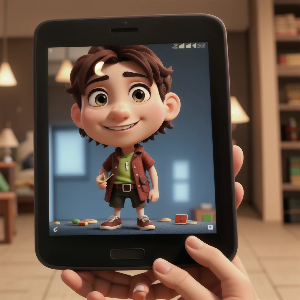 Character holding a cell phone with the screen facing the screen in png