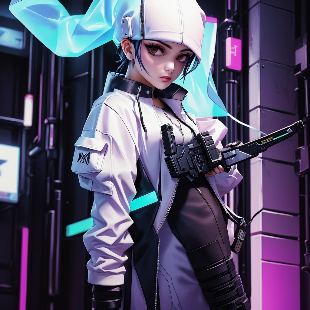 Arabian woman in white clothes holding two swords and a mask, Cyberpunk Streetwear, Cyberpunk style outfit, Calm cyberpunk style, cargo pants. Cyberpunk City, Cyberpunk Costume, wearing Cyberpunk Streetwear, Photos of women in techwear, Cyberpunk Fashion clothing, Cyberpunk Clothing, Ghost in the Shell style, Cyberpunk Fashion, Cyberpunk Costumes, Cyberpunk Fashion clothes, wearing japanese techwear