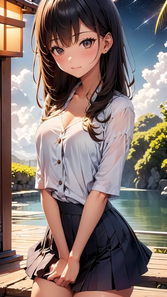 ((Highest quality)), ((masterpiece)), (detailed),
A beautiful black-haired girl standing by the sea、summer、night、、cute、summerっぽい日本の浴衣、Starry Sky、Buckshot、Vision、Side Angle、