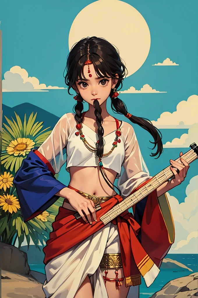 Image of Indian changing flute with themed background