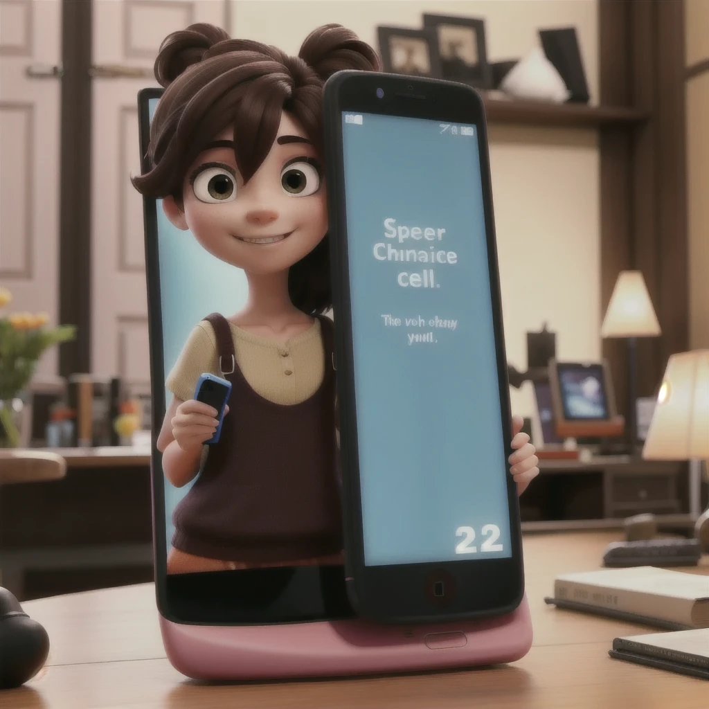 Character holding a cell phone with the screen facing the screen in png